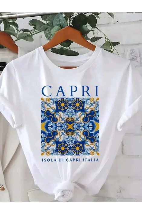 Capri mintás fehér póló