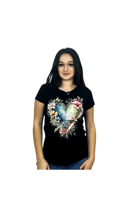 Nyomott mintás fekete póló