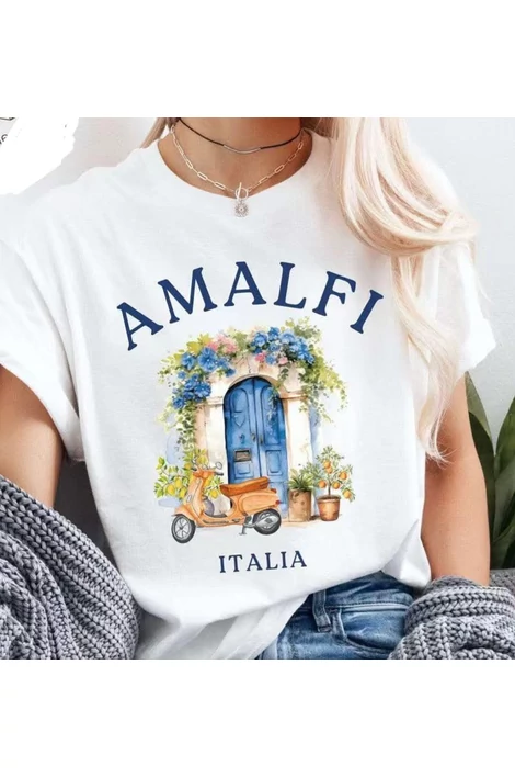 Amalfi Italia felíratos, fehér póló