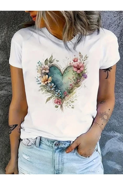 Nyomott mintás fehér póló