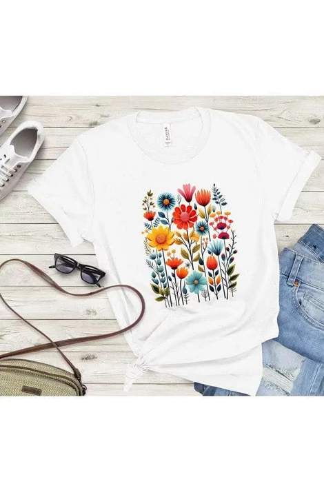 Mezei virágos, fehér póló