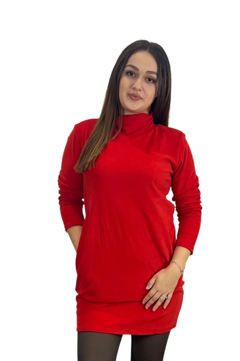 Lili plüss polár garbos  nyakú  piros ruha/tunika