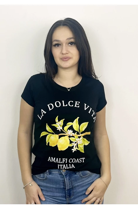 Nyomott mintás fekete póló