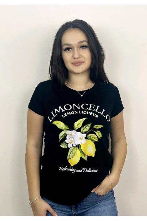 Nyomott mintás fekete póló