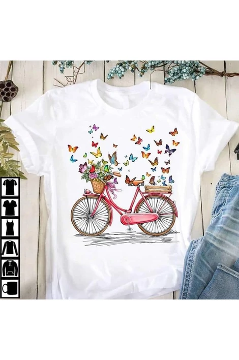 Bicikli & pillangokkal, fehér póló