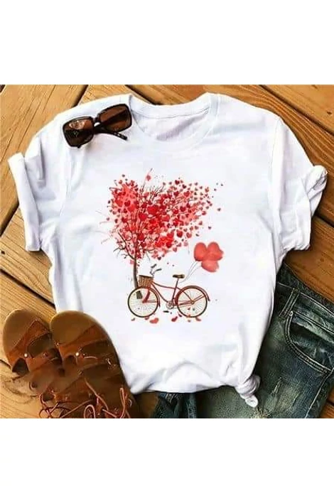 Bicikli & szívecskék mintás fehér póló