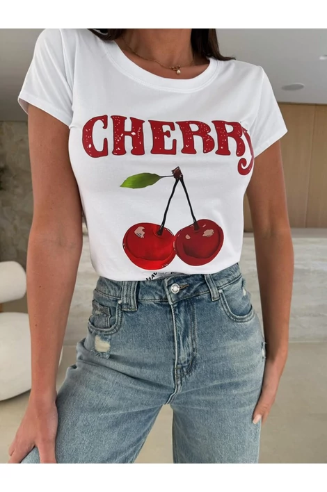 Cherry felíratos, fehér póló