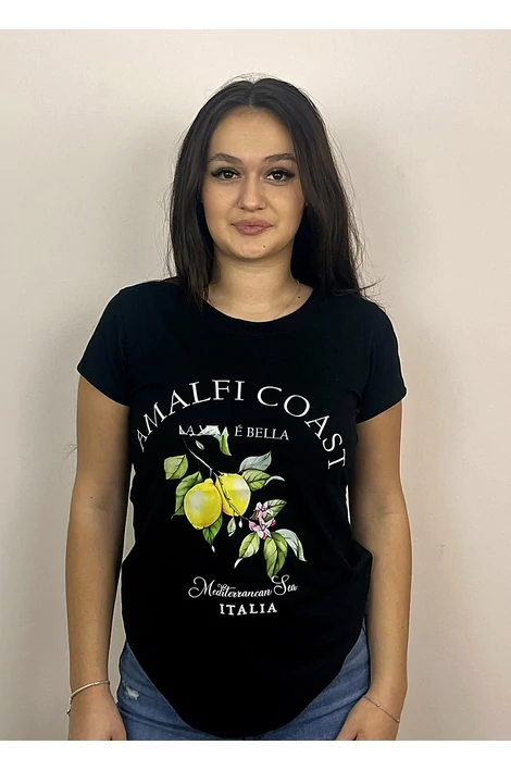 Nyomott mintás fekete póló