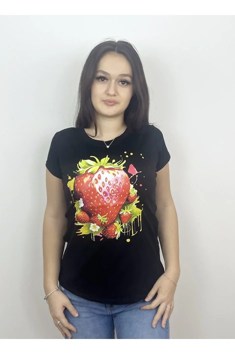 Nyomott mintás fekete póló