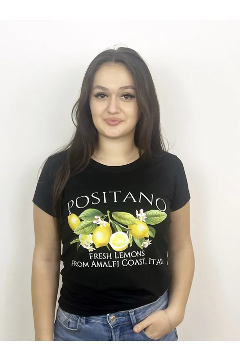 Nyomott mintás fekete póló