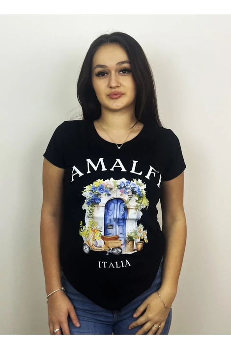 Nyomott mintás fekete póló