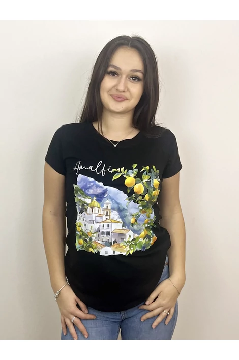 Nyomott mintás fekete póló