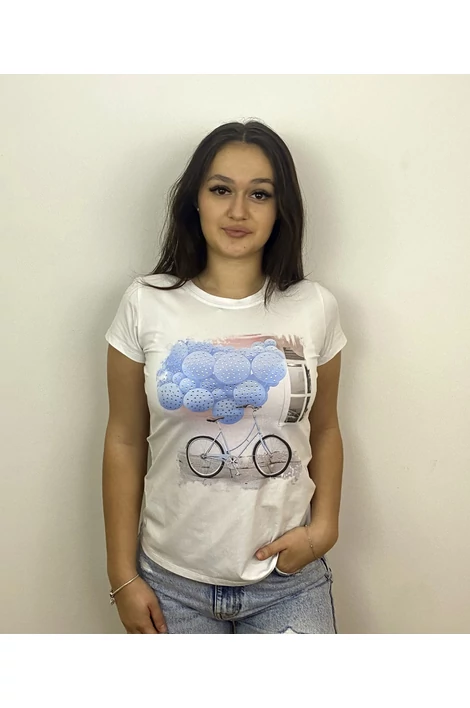 Nyomott mintás fehér póló,kék mintával