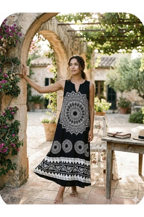 Szidy fehér fekete mandala mintás ruha