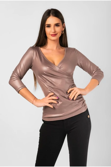 Latex hatású átlapolt mocha felső