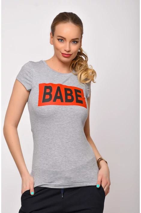 BABE  nyomott mintás szürke póló