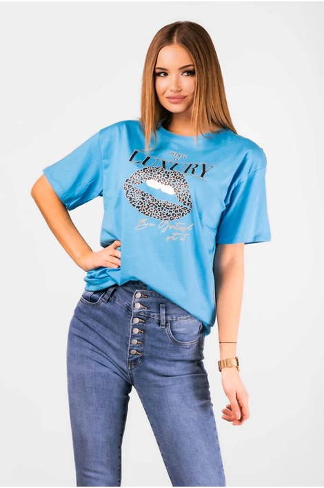 Kék,nyomott mintás bő felső