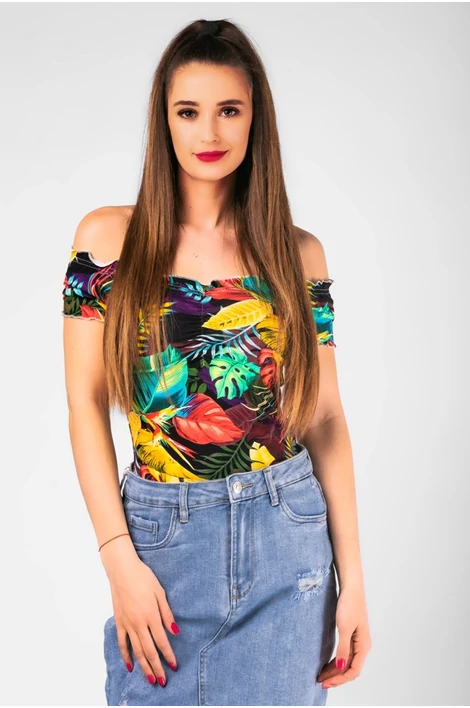 Vállra lehúzható  virágmintás felső