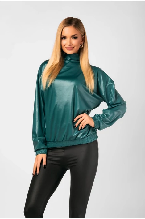 Latex hatású bő szabású zöld felső
