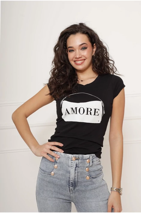 Nyomott mintás fekete felső