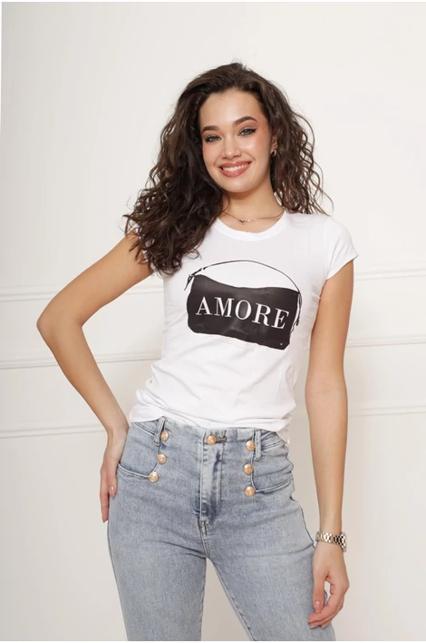 Nyomott mintás fehér felső