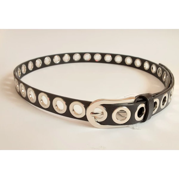 Fekete ezüst  fémkarikás öv