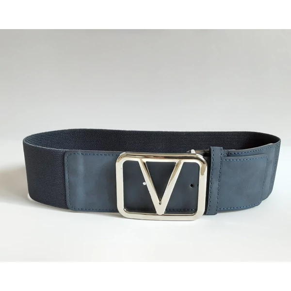 Sötétkék gumis öv,ezüst színű csattal