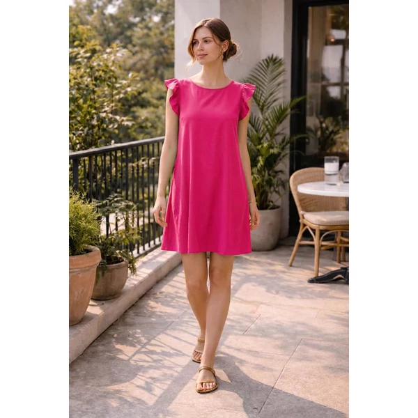 Léna fodros  ujjú pink  ruha