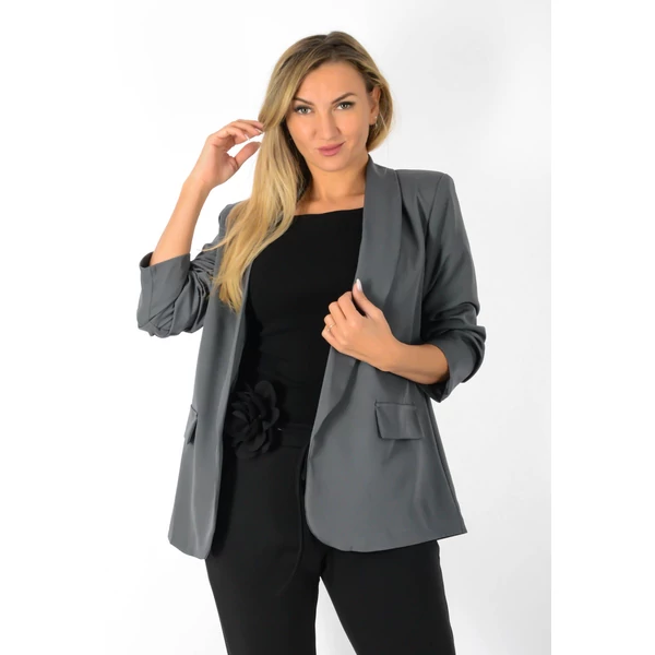 Grafit szürke ráncolt ujjú, elegáns blézer