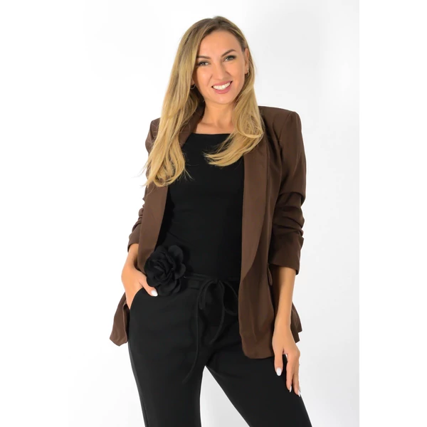 Csokibarna ráncolt ujjú, elegáns blézer