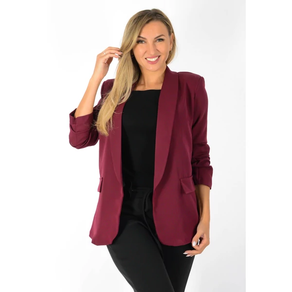Bordó ráncolt ujjú, elegáns blézer