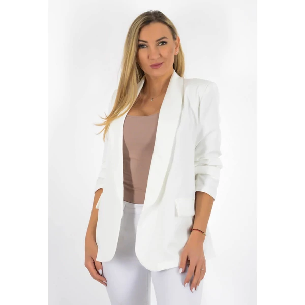 Fehér ráncolt ujjú, elegáns blézer