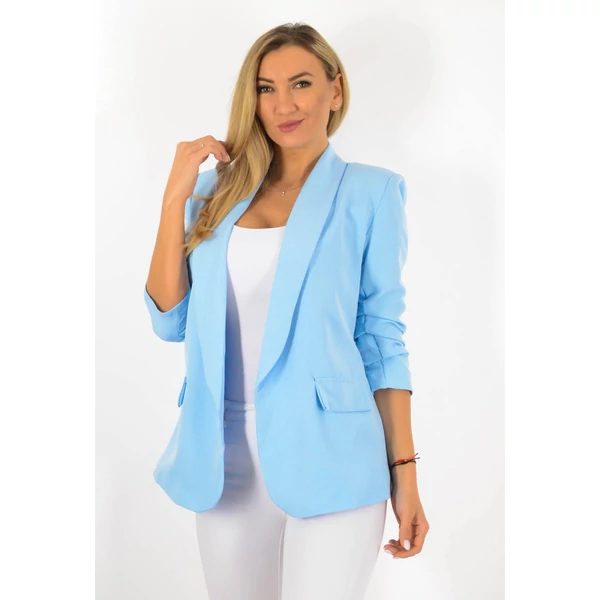 Világoskék ráncolt ujjú, elegáns blézer