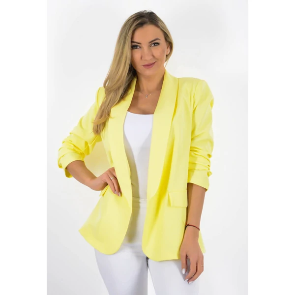 Sárga ráncolt ujjú, elegáns blézer