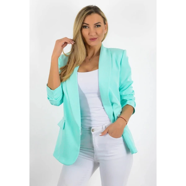 Világoszöld ráncolt ujjú, elegáns blézer