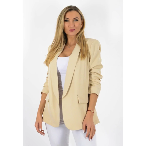 Krém színű  ráncolt ujjú, elegáns blézer