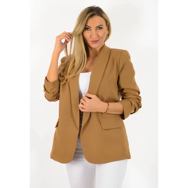 Barna ráncolt ujjú, elegáns blézer