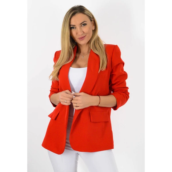 Piros ráncolt ujjú, elegáns blézer