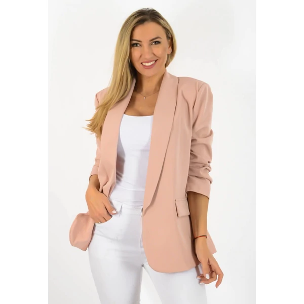 Mályva színű ráncolt ujjú, elegáns blézer