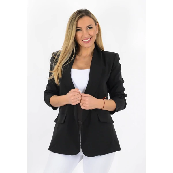 Fekete ráncolt ujjú, elegáns blézer