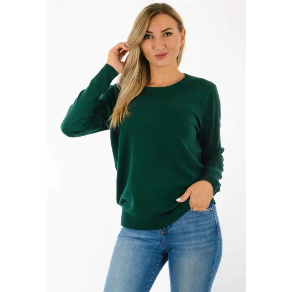 Kereknyakú vékony kötött  sötétzöld felső