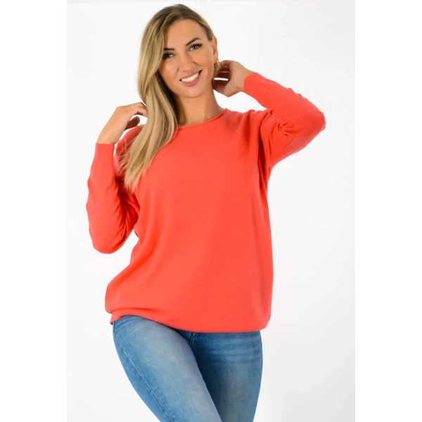Kereknyakú vékony kötött korall színű felső