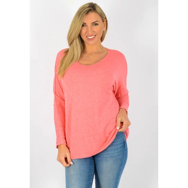 Vékonykötött V nyakú korall felső