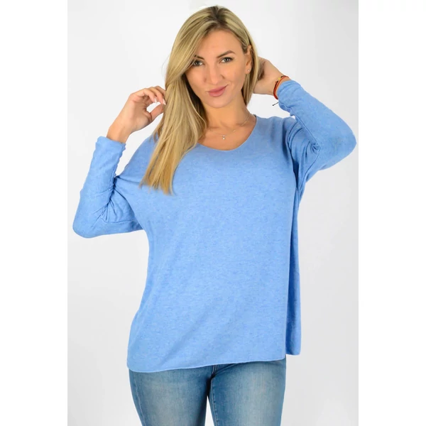 Vékonykötött  V nyakú égkék felső