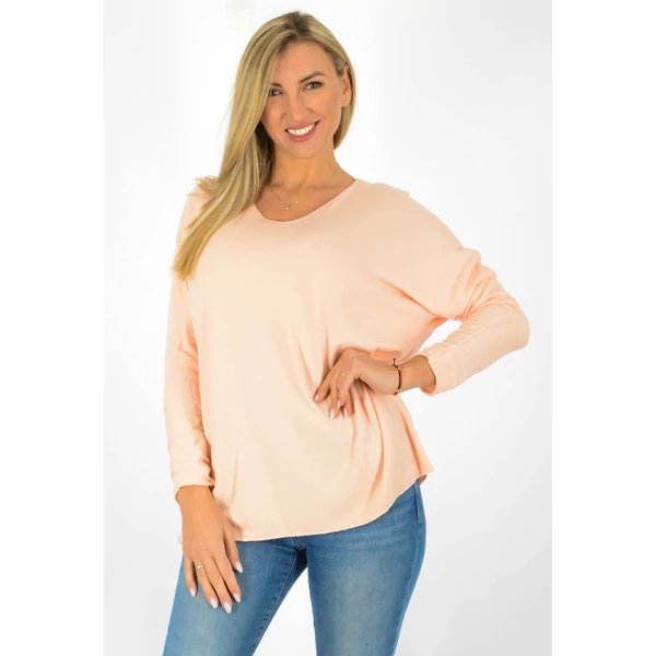 Vékonykötött V nyakú barack színű felső