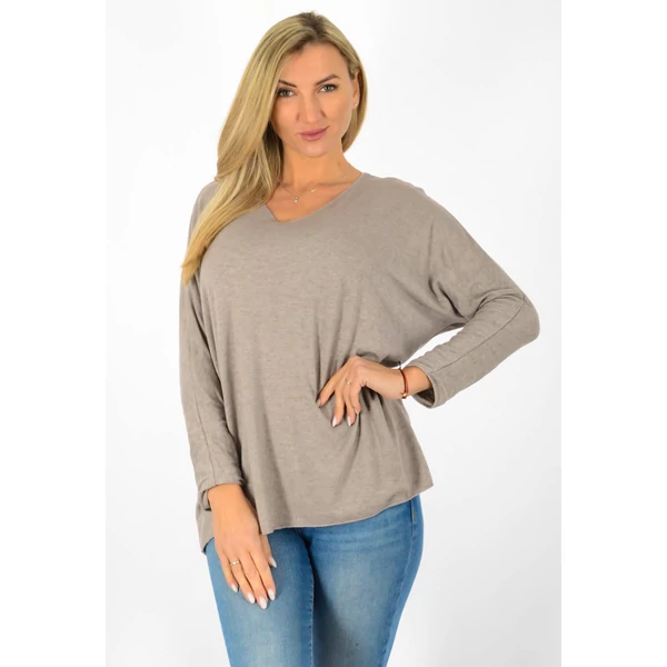 Vékonykötött V nyakú mocha felső