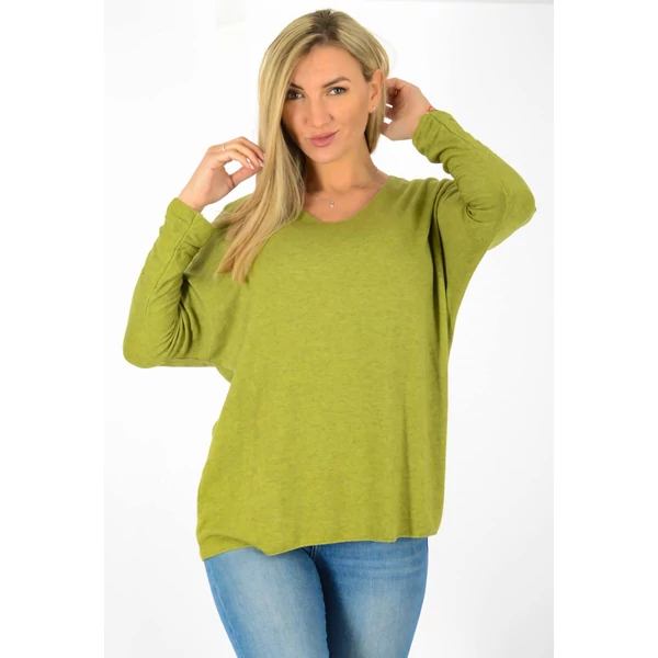 Vékonykötött  V nyakú pisztáciazöld felső