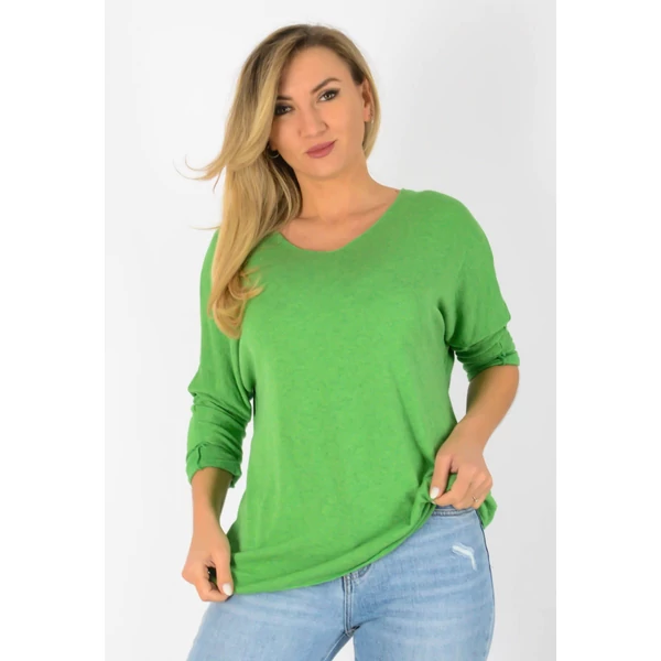 Vékonykötött  V nyakú kivizöld felső