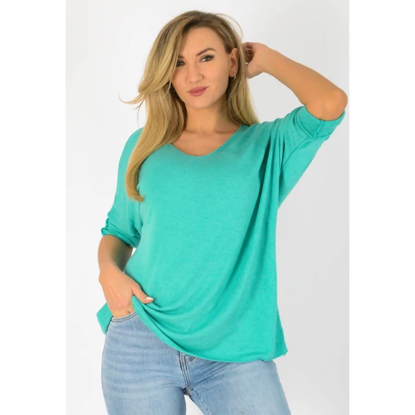 Vékonykötött  V nyakú mentazöld felső