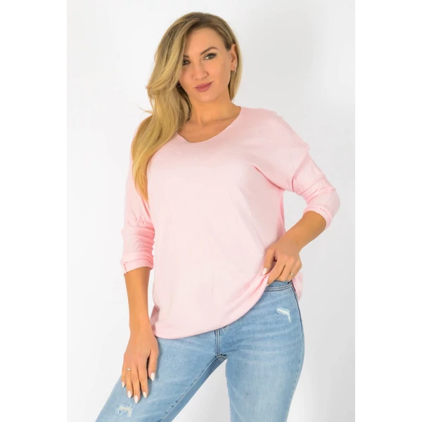 Vékonykötött V nyakúrózsaszín  felső